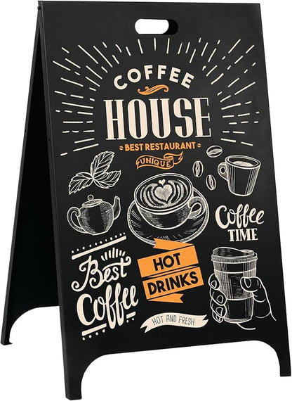 Ilyapa Modern All Metal Double Sided A Frame Chalkboard Sidewalk Sign- 19 x 30 inch Magnetic Chalk Menu Board Restaurant & Vendor Display Supplies for Outdoor Indoor Wedding Event Welcome