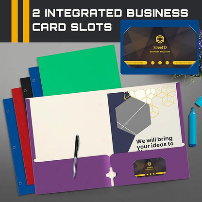 Better Office Products Letter Size Paper Portfolios Case of 100, Assorted Primary Colors, (Assorted, 2 Pocket Paper Folders)