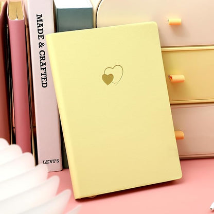 CAGIE Lined Journal Notebook for Women and Girls 256 Pages Cute Diary with Heart-Shaped Leather Journals for Writing A5 Soft Cover Notebooks for Work School (Beige, A5)