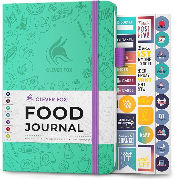 Clever Fox Food Journal - Daily Food Diary, Meal Planner to Track Calories & Nutrients, Weight Tracker Notebook, A5 (Turquoise)