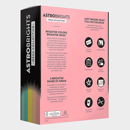 Astrobrights Mega Collection, Colored Cardstock, Punchy Pastel 5-Color Assortment, 320 Sheets, 65 lb./176 gsm, 8.5" x 11" - MORE SHEETS! (91780)