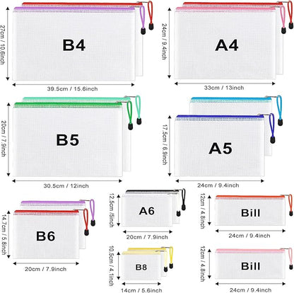 32pcs Mesh Zipper Pouch, 8 Sizes Waterproof Zipper File Bags, 16 Colors,Multipurpose for Travel Storage, School Supplies, Office Appliances and Home Organizing,Multicolored