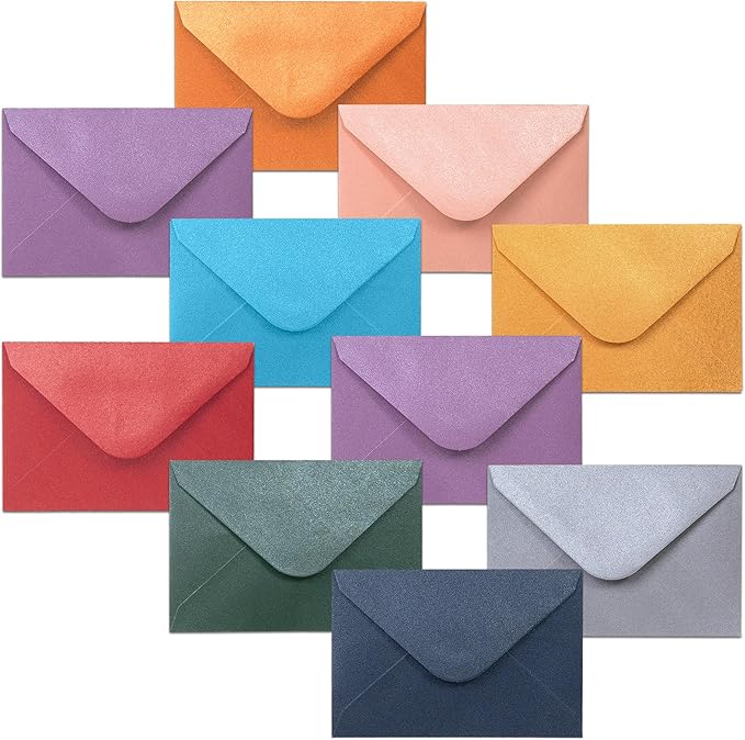 Gift Card Envelopes - 100-Count Mini Envelopes, Paper Business Card Envelopes, Bulk Tiny Envelope Pockets, 10 Metallic Colors, 4 x 2.7 Inches