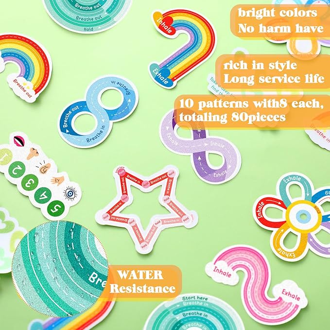 80 Pcs Anxiety Sensory Stickers with Inspirational Quotes Calm Textured Strips Relief Mental Health Stickers School Office Adhesive Sensory Tape Anti Stress Toys for Adults Teens (Vivid)