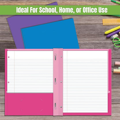 2 Pocket Folders, Assorted 7 Vibrant Colors with Complementing Interior Colors, Fits Letter Size Paper, for School, Office, Home (with Prongs, 50)