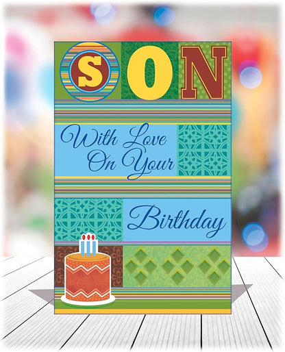Chuck's Card-O-Rama - Son Birthday Card - Made in USA - Large Card OPENS to 10" x 7.75" - With Love Son On Your Birthday - 95576