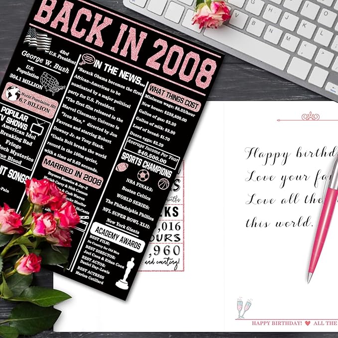 YiKaLus Jumbo 17th Birthday Card for Daughter Son, Happy 17 Year Old Girl Boy Bday Gift Ideas, Vintage Back In 2008 Decorations for Sister Brother