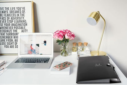 SKYDUE File Folder with 8 Labels, 5 Pockets Accordion Paper Organizer for School and Office，A4 Letter Size，Black