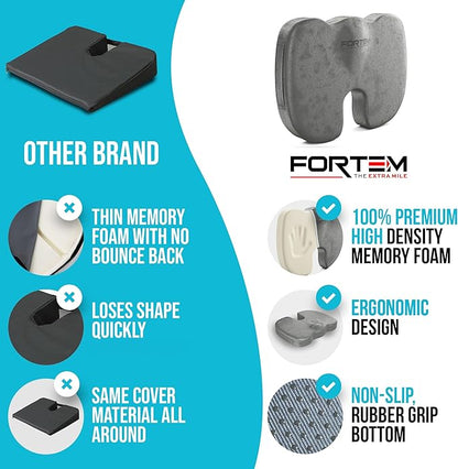 FORTEM Seat Cushion and Lumbar Support for Office Chair, Desk Chair Cushion, Memory Foam Office Chair Cushion, Non Slip Sitting and Back Pillow for Gaming, Car Seat Cushion, Chair Pad