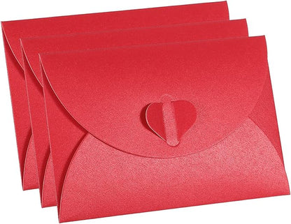 PATIKIL Gift Card Envelopes, 12 Pack Heart Shaped Clasp Small Gift Cards Holder Mini Envelope for Birthdays Weddings, Red