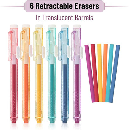 Mr. Pen- Retractable Mechanical Eraser Pen, Pack of 6, Vintage Color Erasers, Clear Barrel Pencil Eraser, Eraser for Pencils, Retractable Eraser Pen, Eraser for Artists, Eraser for Pens