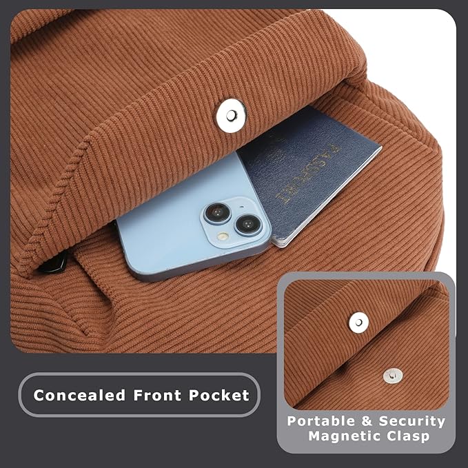 YGR Laptop Backpack for Women and Men, Waterproof Lightweight Travel Daily Rucksack Casual 15.6 inches Computer Bags for College, Brown Corduroy