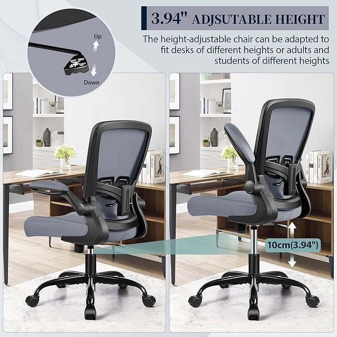 FelixKing Office Chair, Ergonomic Desk Chair with Adjustable Height and Lumbar Support Swivel Desk Computer Chair with Flip up Armrests for Conference Room (Dark Gray)