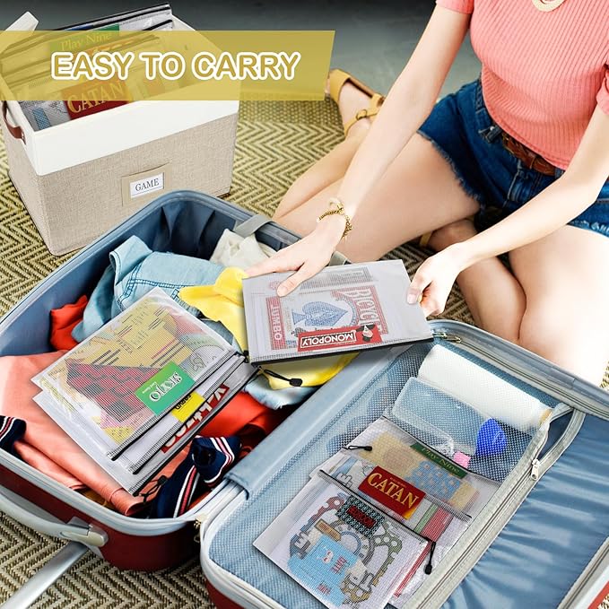 Board Game Storage, Board Game Organizer with 12pcs Zipper Bags and Writable Stickers, Board Game Organizers Storage with Lid for Office Supplies, Puzzles, Video Game, Craft Product