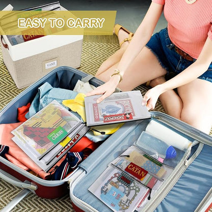 Board Game Storage, Board Game Organizer with 12pcs Zipper Bags and Writable Stickers, Board Game Organizers Storage with Lid for Office Supplies, Puzzles, Video Game, Craft Product,Beige