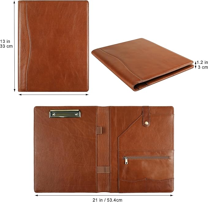 Personalized Leather Padfolio for Lefty, Business Portfolio Binder with Clipboard, Legal Pad Portfolio Folder for Men/Women - Oil Brown
