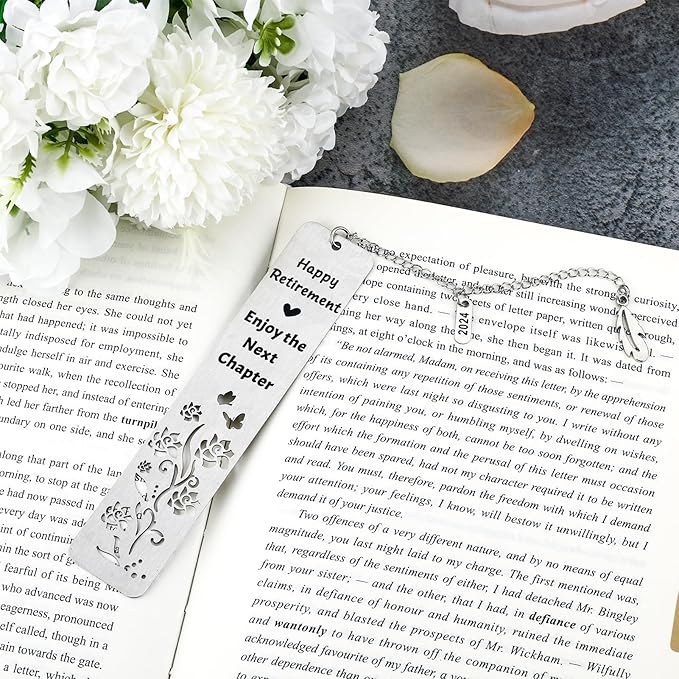 Retirement Gift for Woman Men Happy Retirement Bookmark Set Bulk Metal Book Marker Tassels for Book Lovers Coworker Reader Teachers Employee Friends Adults Going Away Appreciation Gifts 2024