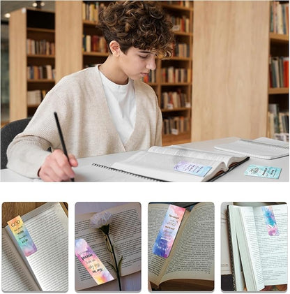 48 Piece Bible Verse Magnetic Bookmarks - Christian Scripture Inspirational Book Marks with Boxes - Religious Motivational Book Marker Prayer Page Clips for Women & Men Reading Gifts(Rainbow Style)