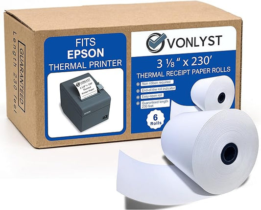 3 1/8 x 230 Thermal Paper Receipt Roll for Epson Printer (Pack 06 rolls)