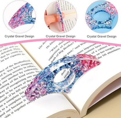 Rhinestones Book Page Holder, Glitter Crystal Thumb Book Holder, Sector Resin Book Opener Handmade Thumb Bookmarks Reading Accessories for Birthday Party Wedding Gifts(Pink Blue)