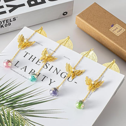 Golden Leaf Metal 3D Bookmark with Bonus Handmade Greeting Card, Butterfly & Sunflower Craft Gift Card Envelope, Gift for Book Lovers, Family, Friends, Teacher & Kids Chongzhen