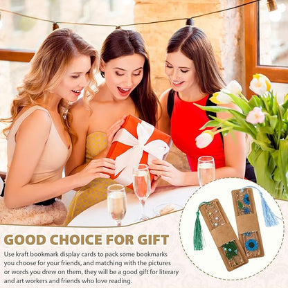 Fumete 50 Pieces Resin Bookmark Holder 5.9 x 1.8 Inches Kraft Bookmark Sleeves DIY Bookmarks Display Cards for Bookmark Wrapping Small Business Packaging Supplies Party Favor Gift (Brown, Warm)