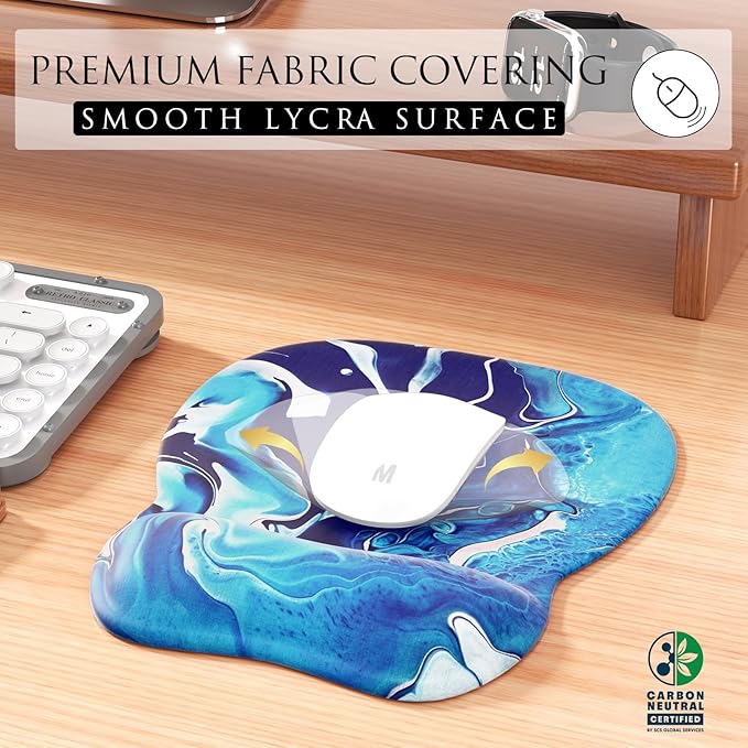 MROCO Ergonomic Mouse Pad with Gel Wrist Rest, Comfortable Mousepad with Smooth Wrist Support Surface and Non-Slip PU Base for Pain Relief, Computer, Laptop, Office & Home, 9.4 x 8.1 in, Blue Waves