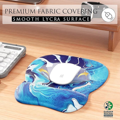 MROCO Ergonomic Mouse Pad with Gel Wrist Rest, Comfortable Mousepad with Smooth Wrist Support Surface and Non-Slip PU Base for Pain Relief, Computer, Laptop, Office & Home, 9.4 x 8.1 in, Blue Waves