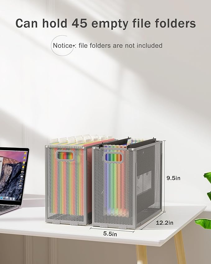 Oterri Hanging File Organizer, Metal File Organizer, Portable Desktop File Organizer for Letter Size Folder, Mesh Hanging File Crate for Office,Folders Not Included(Light Grey,1 Pack)