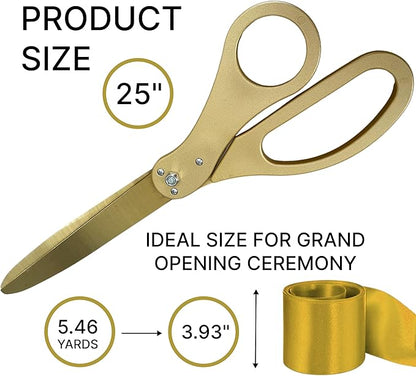 New Edition Grand Opening Ceremony Kit – Heavy Duty 25'' Scissors Gold with Golden Blades and Gold Satin Ribbon for Inauguration Ceremonies & Special Events