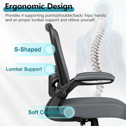 FelixKing Office Chair, Ergonomic Desk Chair Breathable Mesh Chair with Adjustable High Back Lumbar Support Flip-up Armrests, Executive Rolling Swivel Comfy Task Computer Chair for Home Office