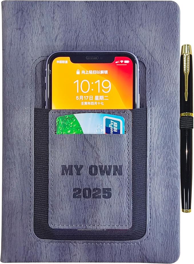 2025 Weekly and Monthly Planner with Pen: Jan 2025-Dec 2025, A5 size 8.5" x 5.75", Hard Cover Agenda Planner with Phone Holder, Card Holder and Pen Holder (Grey)