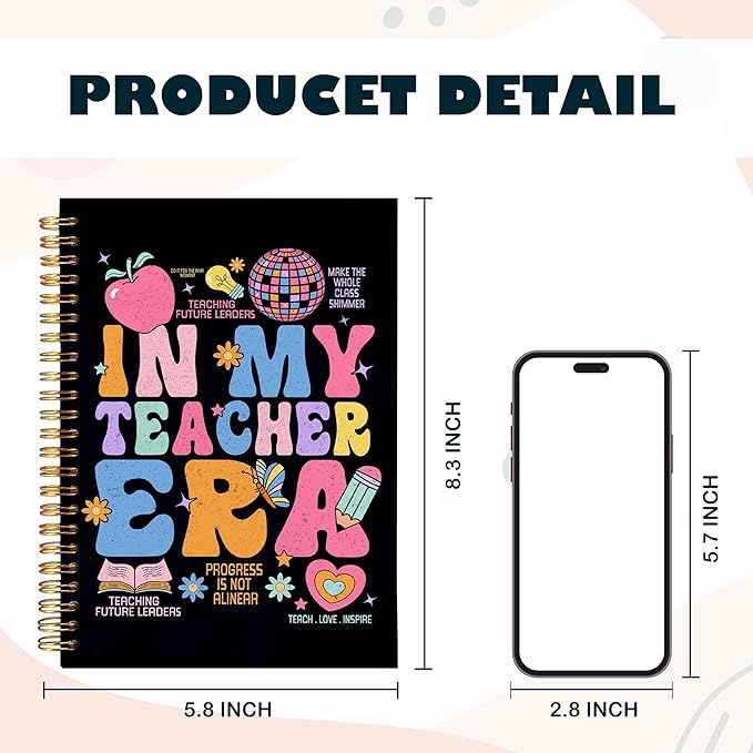 BearCake Groovy Teacher Notebook Journal, Teacher Gifts for Women, Teacher Appreciation Gifts, Thank You Teacher Gifts, Teacher Desk Supplies, in My Teacher Era Hardcover Spiral Notebook 5.5x8.3