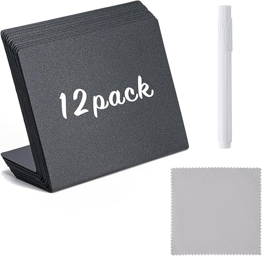 BOOMIBOO 12 Pack 4"x3"Mini Chalkboard Signs, Reusable and Reserved Table Signs, Easy to Write and Wipe Out, Food Labels for Parties - Buffets - Birthdays -Bakery-Table Numbers-Weddings