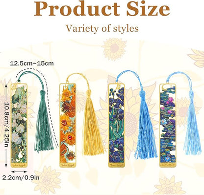 Sibba Book Marks for Book, 4Pcs Hollow Flower Metal Bookmarks with Tassels, Durable Retro Handmade Bookmarks for Women Kids Students Teachers and Book Lovers, Pretty&Increase Reading Interest