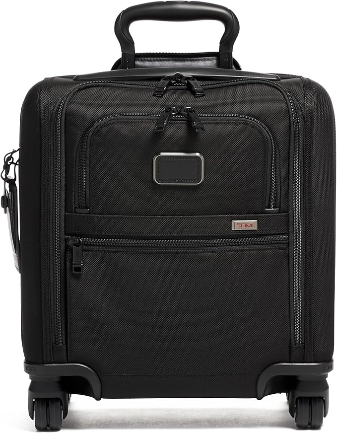 TUMI - Alpha Small Compact 4-Wheeled Briefcase - Laptop Briefcase - Rolling Suitcase with USB Ports - TUMI Tracer - Black