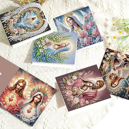 6 Pcs 5D Rhinestone Painting Greeting Cards Kits, Handmade Festival Greeting Cards with Envelopes Holographic Laser Effect DIY Diamond Art Crafts Birthday Cards for Birthdays Celebrations (Religion)