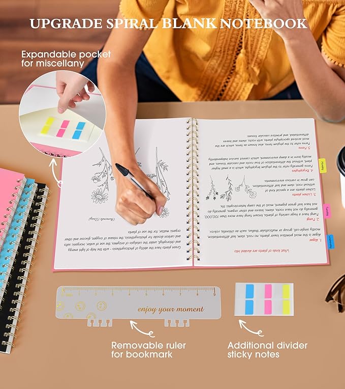 Blank Spiral Notebook Journal 8.5” x 11”, A4 Large Pink Sketch Book for Women Men, 100 GSM Blank Paper Drawing Notebook, Plastic Hardcover Spiral Bound Sketchbook for Sketching Work School Writing