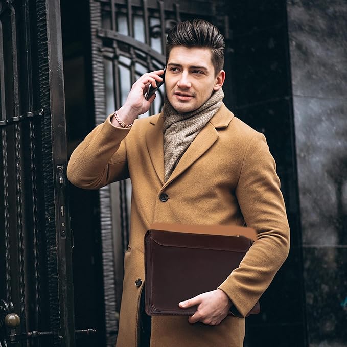 AZXCG Premium Leather Padfolio Binder for Men & Women - A4 Letter Size Notepad & iPad Pro 12.9 Compatibility(2018,2020,2021) Executive Portfolio Folder with Business Card Holder,Darkbrown