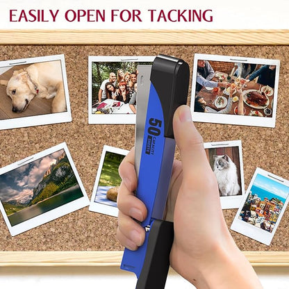 Metal Stapler Heavy Duty 50 Sheet Capacity with 1750 Staples and Staple Remover, Blue Stapler Full Strip Staplers for Desk, No Jam, Non-Slip Office Stapler with Staples for Office & Classroom, Blue