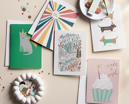 Minted Birthday Greeting Cards Pack, Birthday Cards Variety Pack, Stylish & Curated Foldable Happy Birthday Cards with Envelopes, Blank & Messages Inside, Designed by Independent Artists, Set of 5