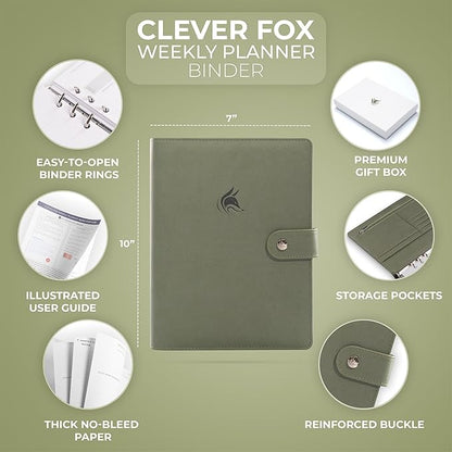 Clever Fox Weekly Planner Binder – Goal Setting Planner for Time Management & Weekly Tasks – Work & Life Organizer with to Do List & Habit Tracker – Undated, 7″ x 9″ Hardcover (Cypress)