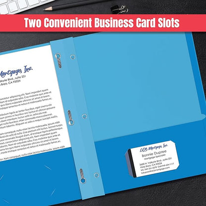 2 Pocket Folders, Assorted 7 Vibrant Colors with Complementing Interior Colors, Fits Letter Size Paper, for School, Office, Home (with Prongs, 50)