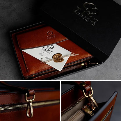 Time Resistance Leather Clutch for Men Organizer Wrist Bag Briefcase Handmade in Italy Gift Box Included