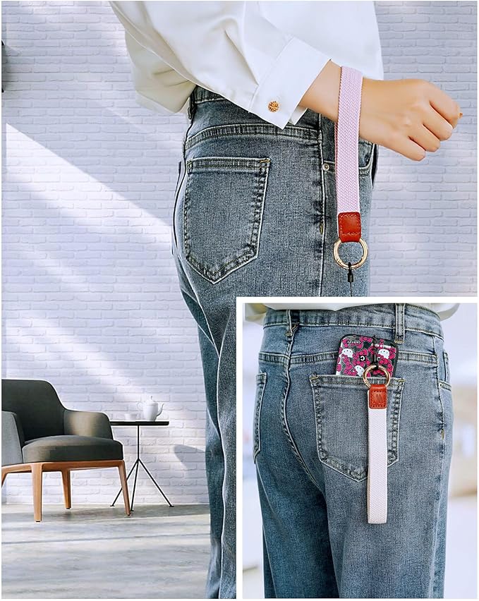 Wristlet Keychain for Women Stretchy Wrist Keychain Lanyard for Phone Case Wallet Id Card Badges (Blue Grey)