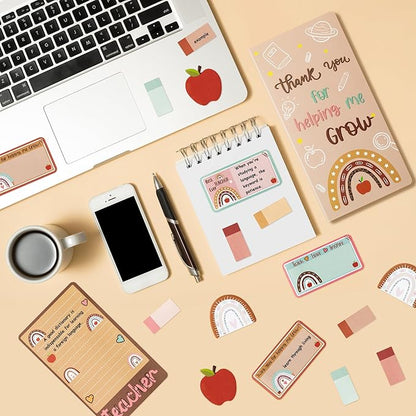Boho Themed Teacher Sticky Notes Set, 550 Sheets, Thank You for Helping Me Grow Self-Stick Note Pads Teacher Appreciation Gift Writing Memo Pads Page Marker Back to School Supplies (Brown)