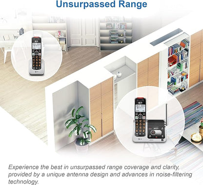 AT&T BL102-4 DECT 6.0 4-Handset Cordless Phone for Home with Answering Machine, Call Blocking, Caller ID Announcer, Audio Assist, Intercom, and Unsurpassed Range, Silver/Black