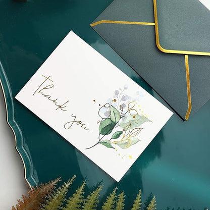 Heavy Duty Thank You Cards with Envelopes - 36 PK Gold Notes 4x6 Inches Baby Shower Wedding Small Business Graduation Funeral Bridal (Greenery)