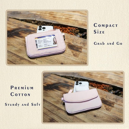 WONDERFUL FLOWER Card Holder, RFID Blocking, ID Holder with Lanyard for Women, Dual Pockets, Badge Holder, Lanyard Wallet, Fabric Keychain ID Pouch, Pink