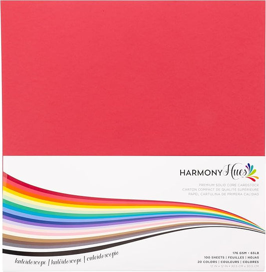 Cardstock 12 x 12 Paper Pack - 65lb Card Stock for Crafts, Cardmaking, Art Projects - 100 Square Scrapbook Sheets, 20 Assorted Colors - Double Sided with Solid Core, Kaleidoscope